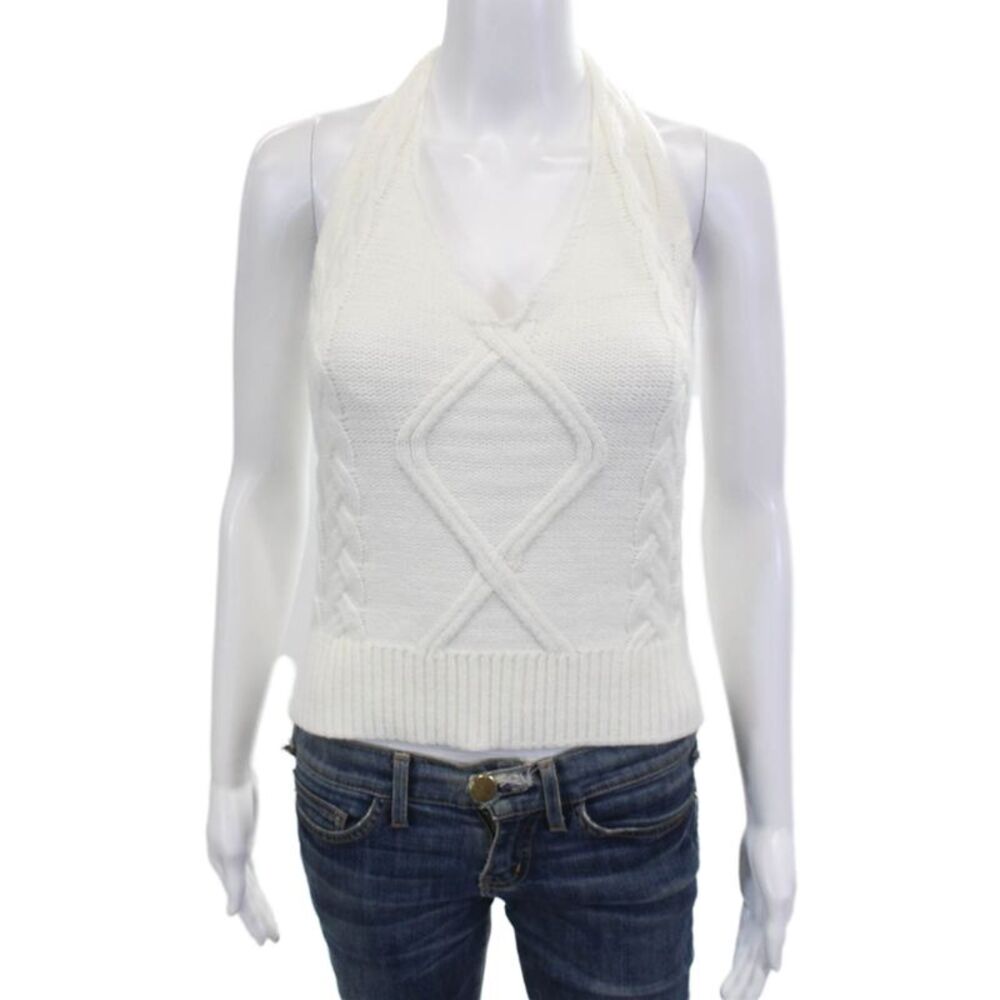 LNA Women Classic White V-Neck Sleeveless Sweater Size S